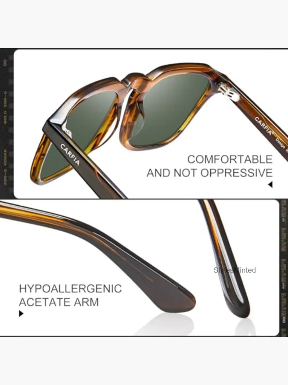 Retro Square Polarized Sunglasses Men UV400 Acetate Hand-crafted 60s Style